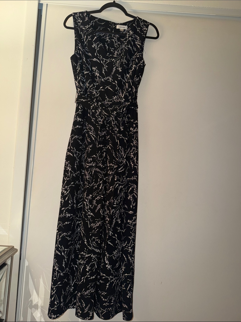 Calvin Klein Black Maxi Jumpsuit with White Botanical Print